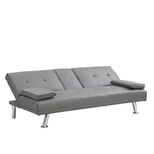 Modern Sofa Bed With Armrest 2 Holders, Wood Frame & Stainless Leg, Futon Style - Gray