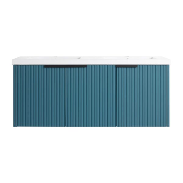 Contemporary Wall Mounted Bathroom Vanity With Resin Double Sink - Lake Blue