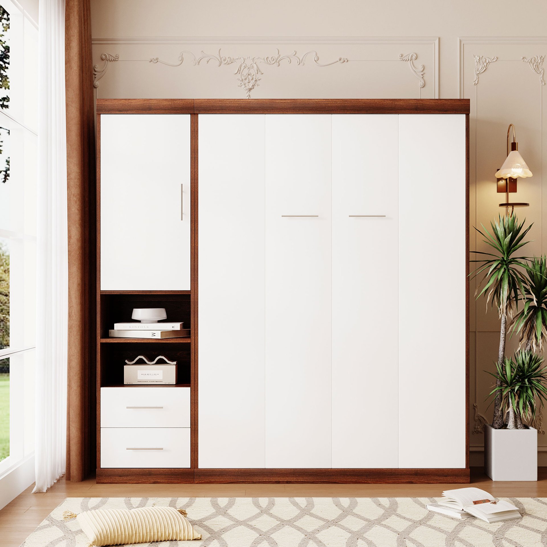 Full Size Murphy Wall Bed With Cabinet - White - Image 2