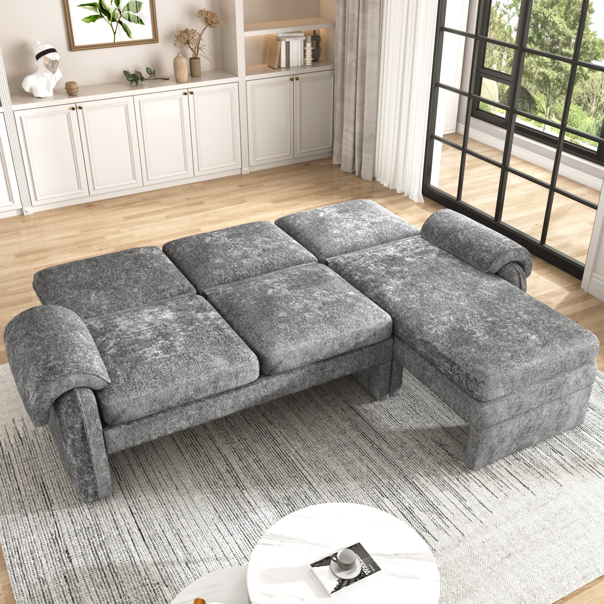 Convertible Futon Sofa Bed Futon Sofa Couch With An Adjustable Backrest, A Reversible Chaise Lounge And 2 Removable Armrest Pillows For Living Room - Gray - Image 27