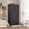 Metal Wardrobe Cabinet With Hanging Rod And Lock Adjustable Shelves Clothing Locker Storage - Black - Image 5