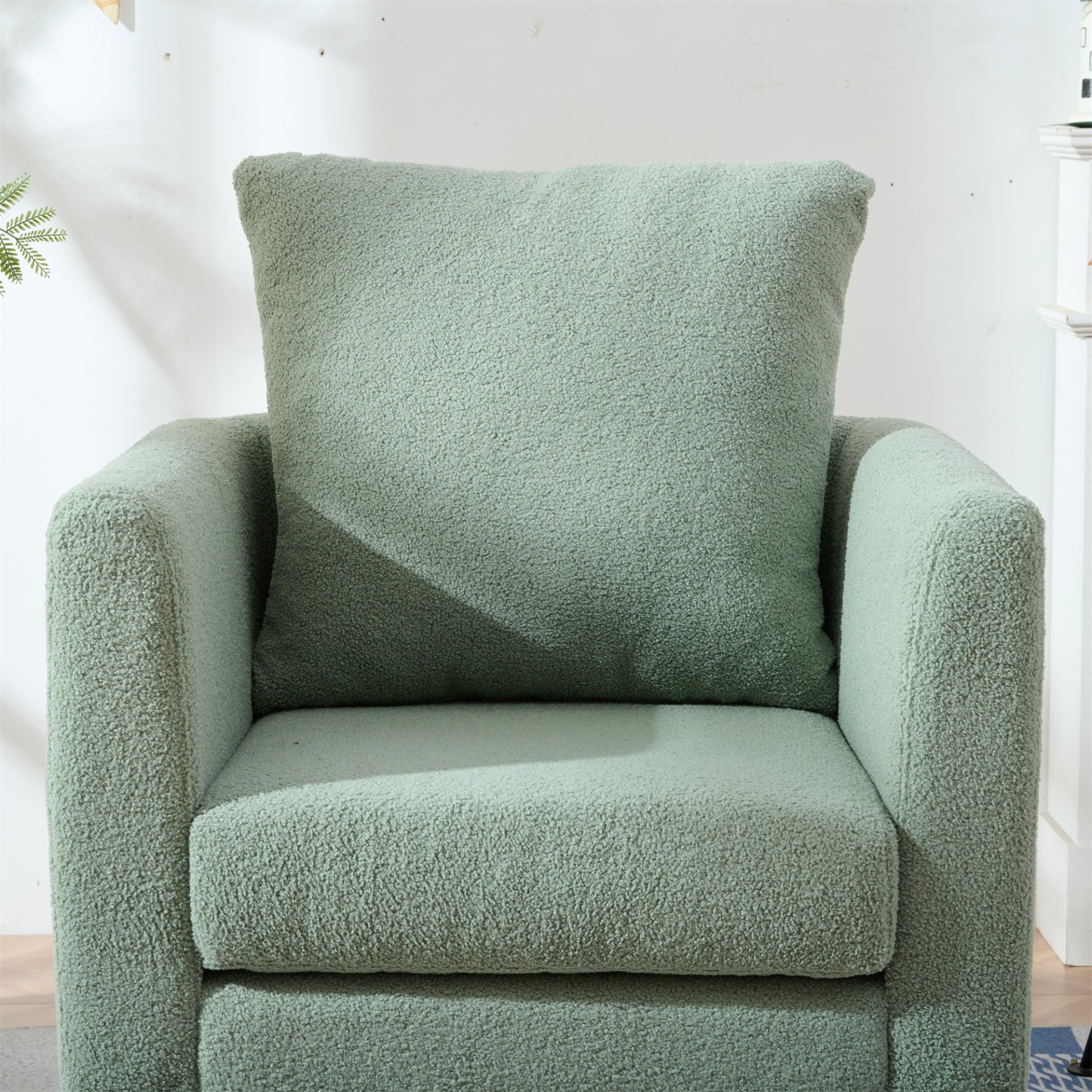 Modern Accent Chair, Upholstered Armchair For Living Room, Mid Century Fabric Lounge Chair With Pillow, Comfortable Reading Chair With Wood Legs For Living Room, Reception Room - Light Green - Image 10