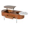 Lift Top Coffee Table With 360 Degree Marble Patterned Rotating Tray, Hidden Compartment, Partially Assembled Wooden Center Table, Modern Oval Lift Tabletop For Home Living Room - Brown - Image 11