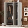 3 Door Shutter Wardrobe With Shelves - Gray - Image 15