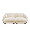 Over Size Modern Velvet 2 Seater Sofa With Ottoman And Round Bolster Armrests - Cream - Image 13