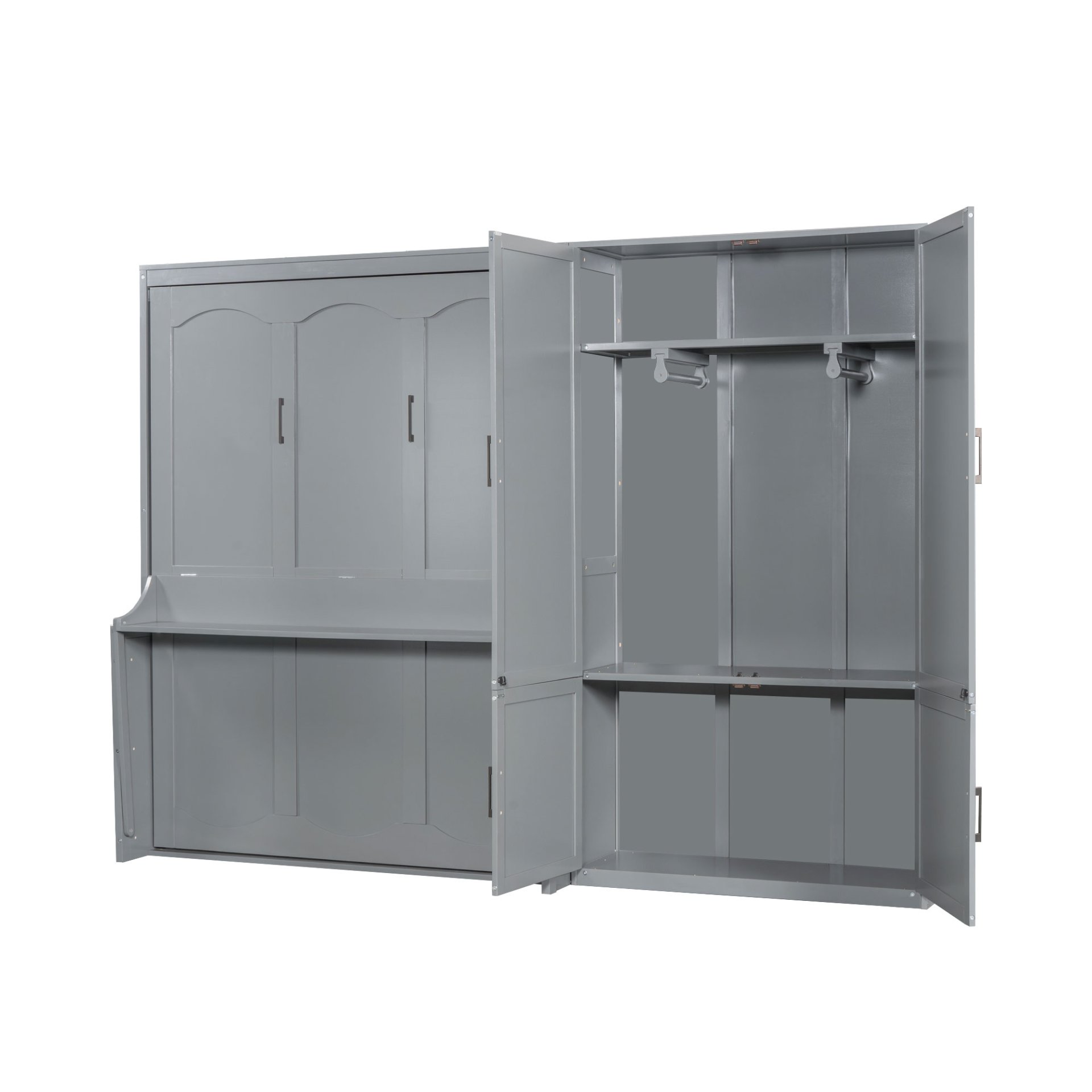 Queen Size Murphy Elegant Wall Bed With Closet - Gray - Image 9