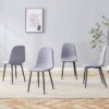 Luxury Simple Chair Linen Cotton High Resilience Dining Chair With Black Metal Legs (Set of 4) - Light Gray - Image 2