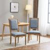 French Country Dining Chairs (Set of 2) Elegant Cane Backrest & Upholstered Seats With Fluted Legs And Weathered - Slate Blue - Image 6
