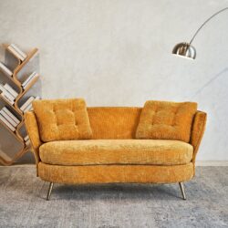 Polyester Fiber Loveseat Sofa Upholstered Couch With Golden Metal Legs Club 2 Seat Sofa For Living Reading Room Bedroom Apartment Small Space Dorm - Yellow