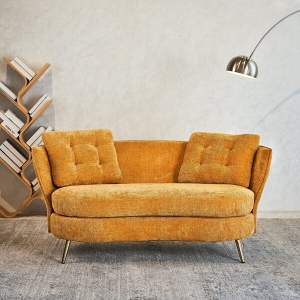 Polyester Fiber Loveseat Sofa Upholstered Couch With Golden Metal Legs Club 2 Seat Sofa For Living Reading Room Bedroom Apartment Small Space Dorm - Yellow