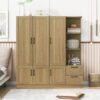 3 Door Storage Wardrobe For Dedroom With Shelves And 2 Drawers, Side Storage Shelves - Nature - Image 13