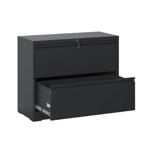 Modern 2 Drawer Steel Lateral File Cabinet With Lock For Legal / Letter / A4 / F4 Size - Black