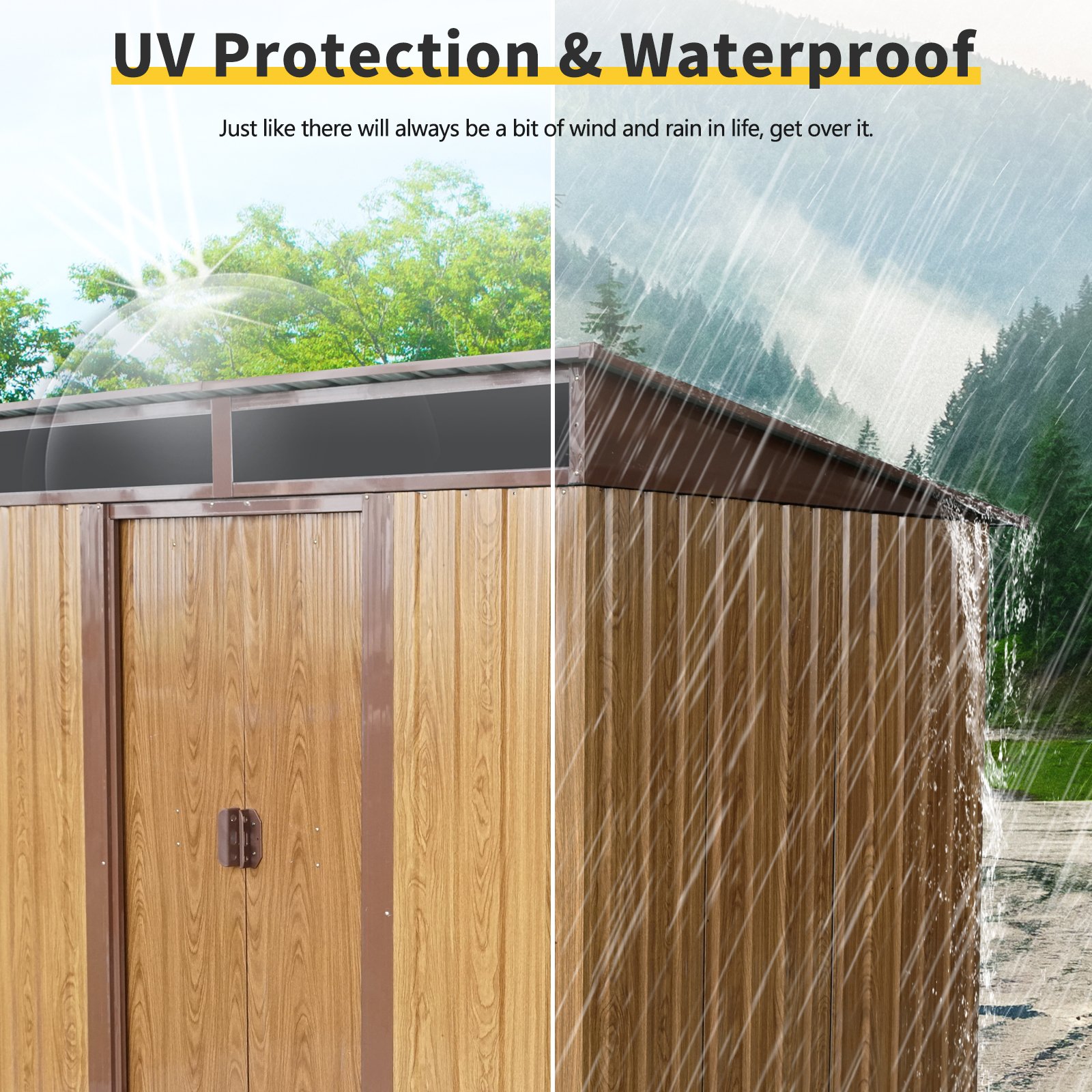 6Ft X 5Ft Outdoor Metal Storage With Transparent Plate And Foundation For Backyard Garden Patio - Coffee - Image 8