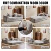 Floor Couch, Compression Sofa, Convertible Floor Sofa Bed & Pillow Back Support Armrest - Light Gray - Image 5