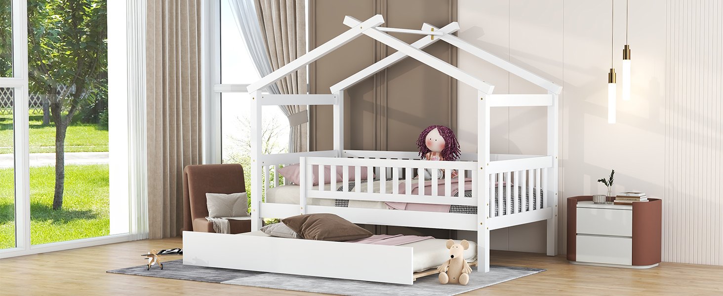 Twin Size House Bed & Twin Size Trundle - White - Image 18