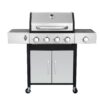 4 Burner Propane Gas Bbq Grill With Side Burner, 46790Btu Output With Enameed Cast Iron Cooking Grids For Outdoor Barbecue, Stainless Steel - Black / Silver - Image 5