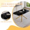 Luxurious Marble Patterned Dining Table With en Metal Fork Legs, Tempered Glass Top - Black / Gold - Image 6