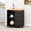 Yohaan - Contemporary Kitchen Cart With Wheels - Black - Image 4