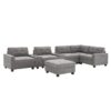 Sectional With Acrylic Table Top U Shaped Couch Set With 2 Consoles USB Charger, Storage Drawers And Pockets Movable Ottoman Tufted Sofa - Gray - Image 4