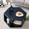 Hexagonal Coffee Table With Characteristic Pattern Stickers And Multi Hole Design For Extra Storage - Black - Image 4