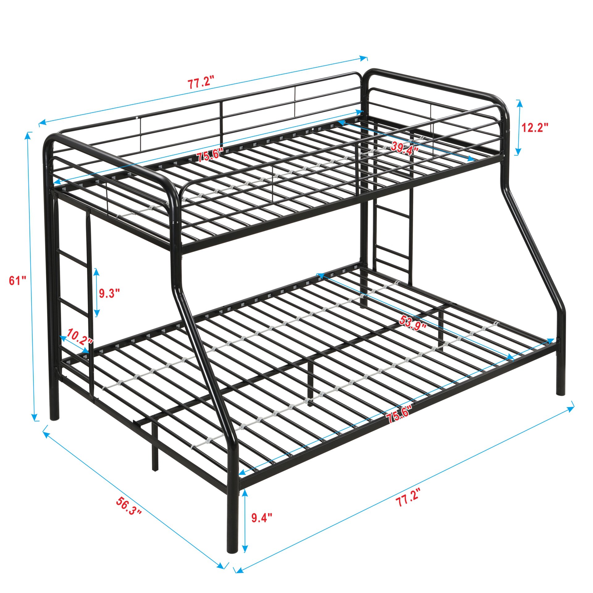 Modern Twin Over Full Metal Bunk Bed With Trundle And Dual Side Ladder And Metal Design - Black / Brown - Image 3