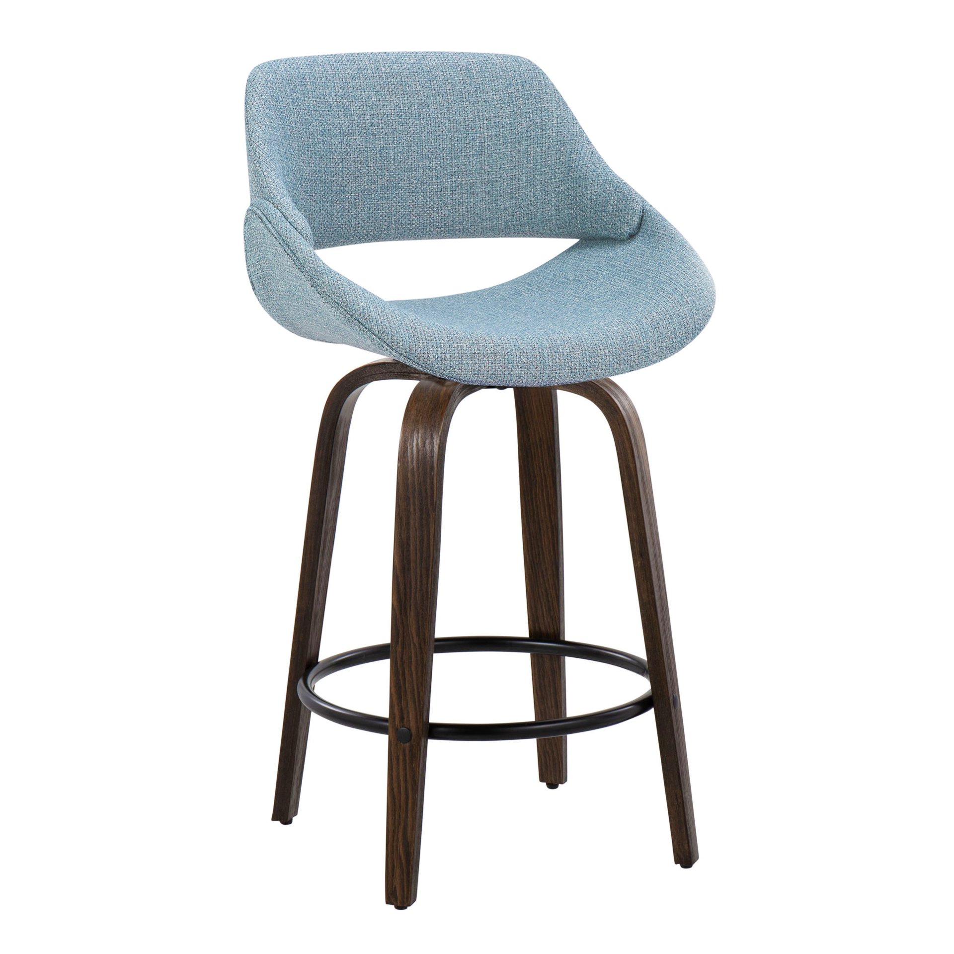 Fabrico - Mid-Century Modern Fixed Height Counter Stool With Round Footrest (Set of 2) - Walnut / Blue - Image 2