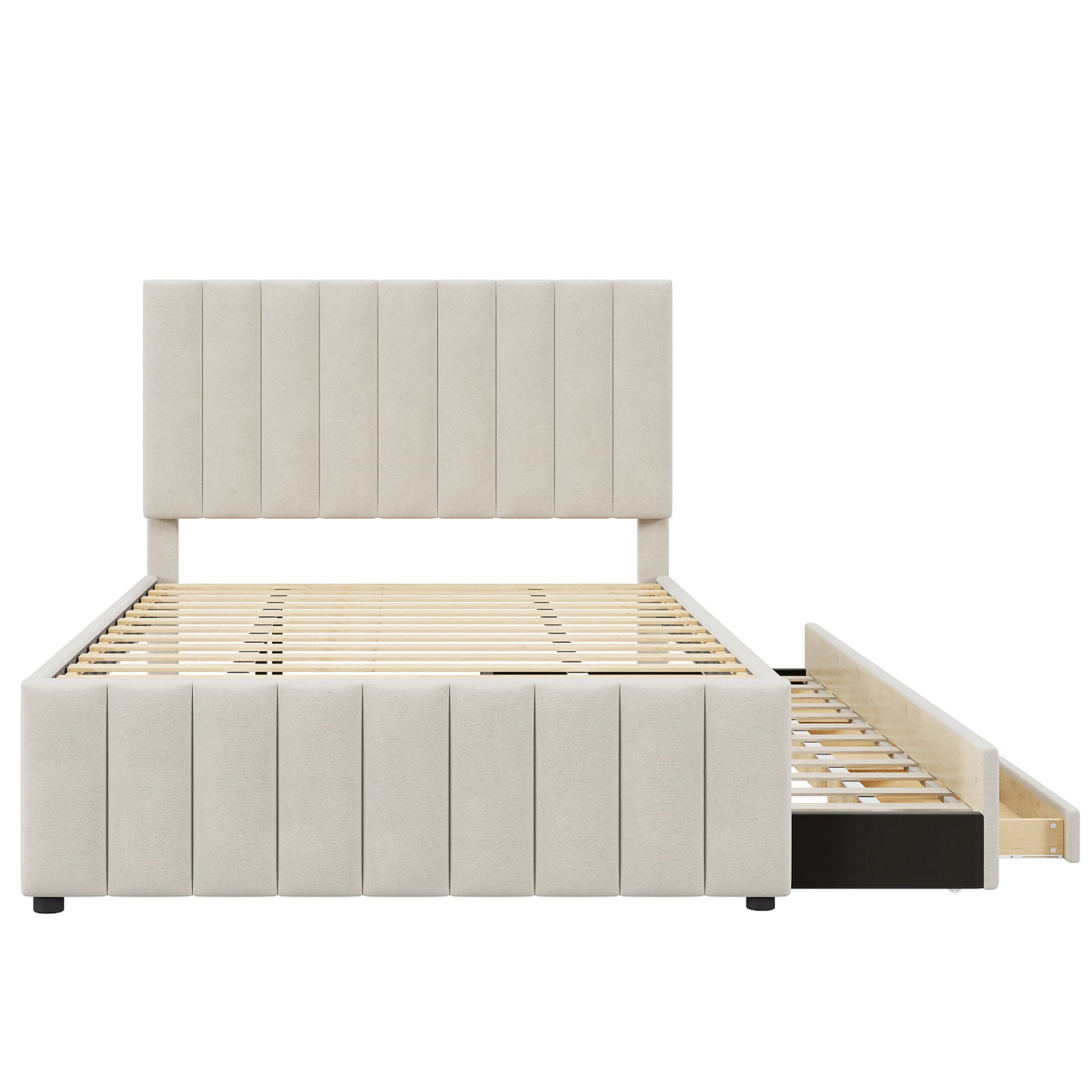 Full Size Upholstered Platform Bed With Twin Size Trundle And 3 Drawers - Beige - Image 7
