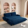 Queen Pull Out Sofa Bed, 3 In 1 Convertible Sleeper Sofa, Multi Functional Velvet Loveseat Bed - Blue - Image 5