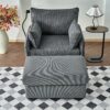 Comfy Corduroy Oversized Chaise Lounge Chair With Ottoman And Storage - Gray - Image 4