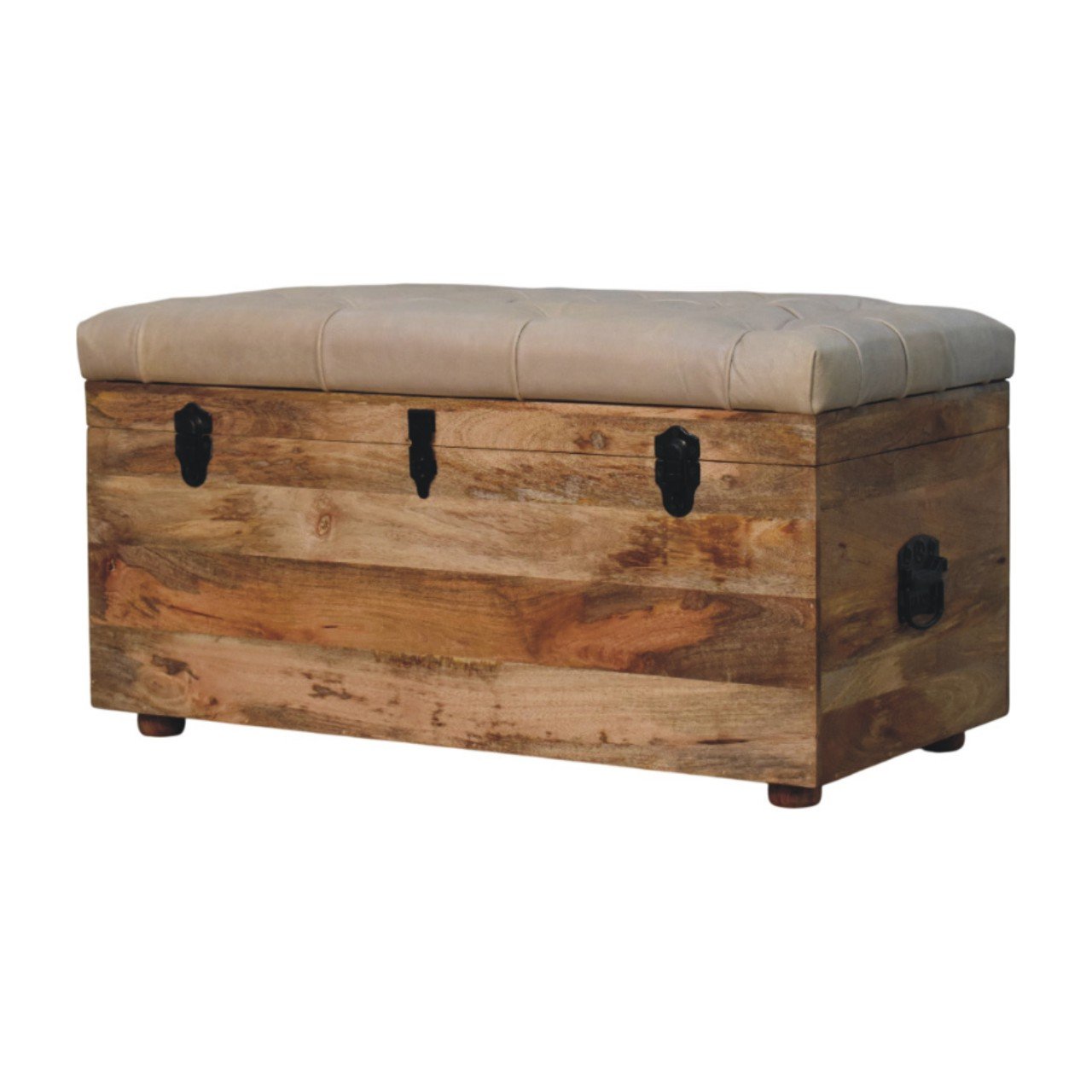 Buffalo - Hide Leather Storage Trunk - Beige / Brown - Image 4