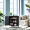 Kitchen Buffet Server Table Accent Sideboard Cupboard Server Buffet Console Table With Doors Cabinet - Black - Image 3