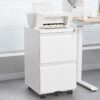 Metal 2 Drawer Mobile File Cabinet With Lock, Under Desk Office Steel Filing Cabinet, 25.6''H Legal / Letter Size Files Storage Cabinet - White - Image 2