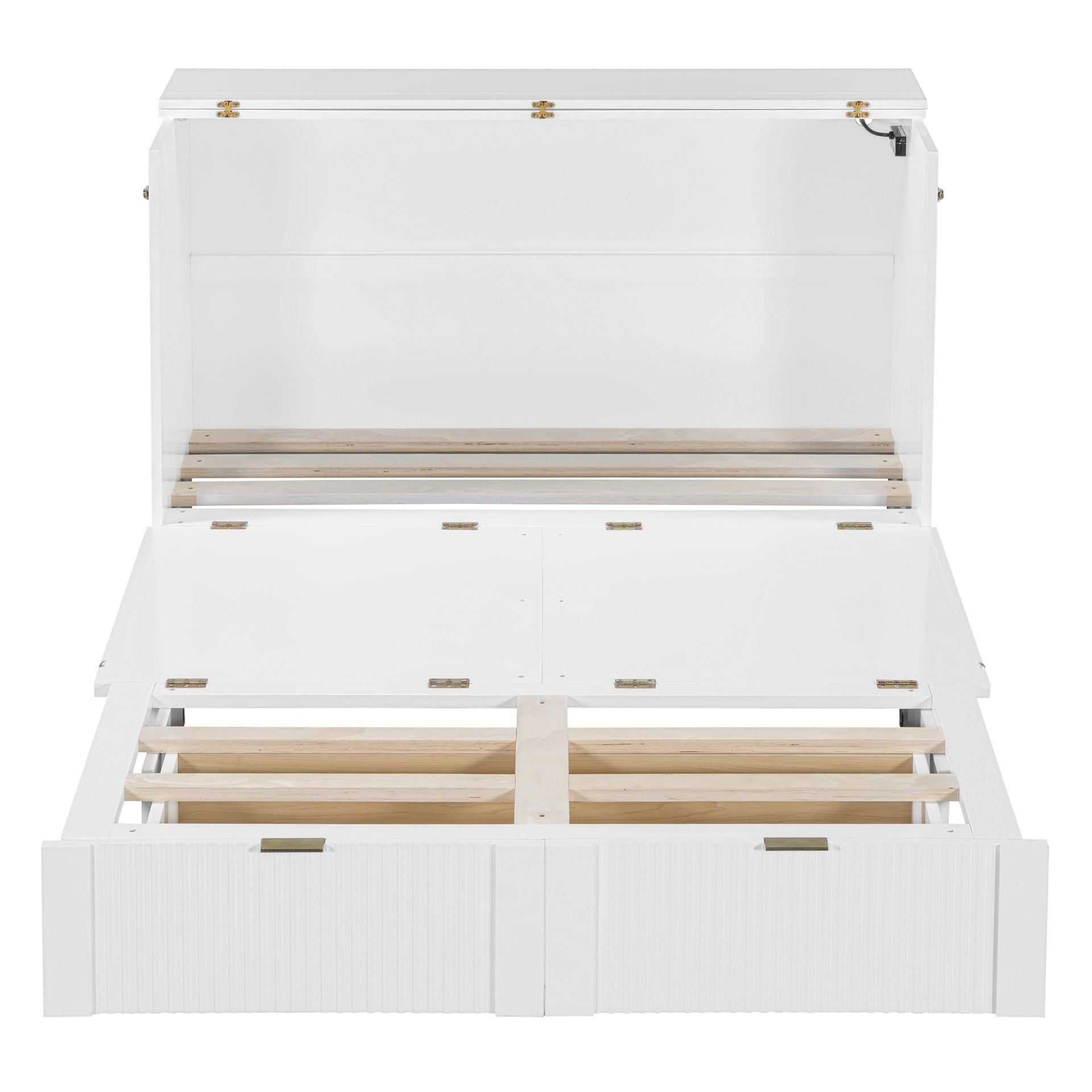 Full Size Murphy Bed With Drawer And A Set Of Sockets & USB Ports, Pulley Structure Design - White - Image 16