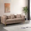 Luxurious And Comfortable Upholstered Sofa With Golden Legs And Pillows For Living Room And Reception Area - Brown - Image 2