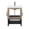 Modern Freestanding Bathroom Vanity With Ceramic Sink, Hot And Cold Faucet, 2 Door Cabinet & Open Iron Shelf, Magnesium Oxide And Iron Frame - Natural - Image 12