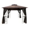 10 X 10 Ft Patio Gazebo Tent With Ventilated Double Roof And Mosquito Net - Brown - Image 5