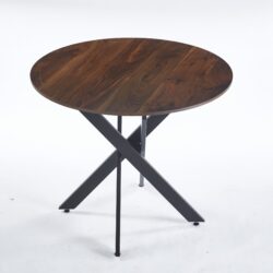 Dining Table With Cross Metal Leg And MDF Top, Modern Space Saving Kitchen Table For Living Room, Round Table - Black / Dark Walnut