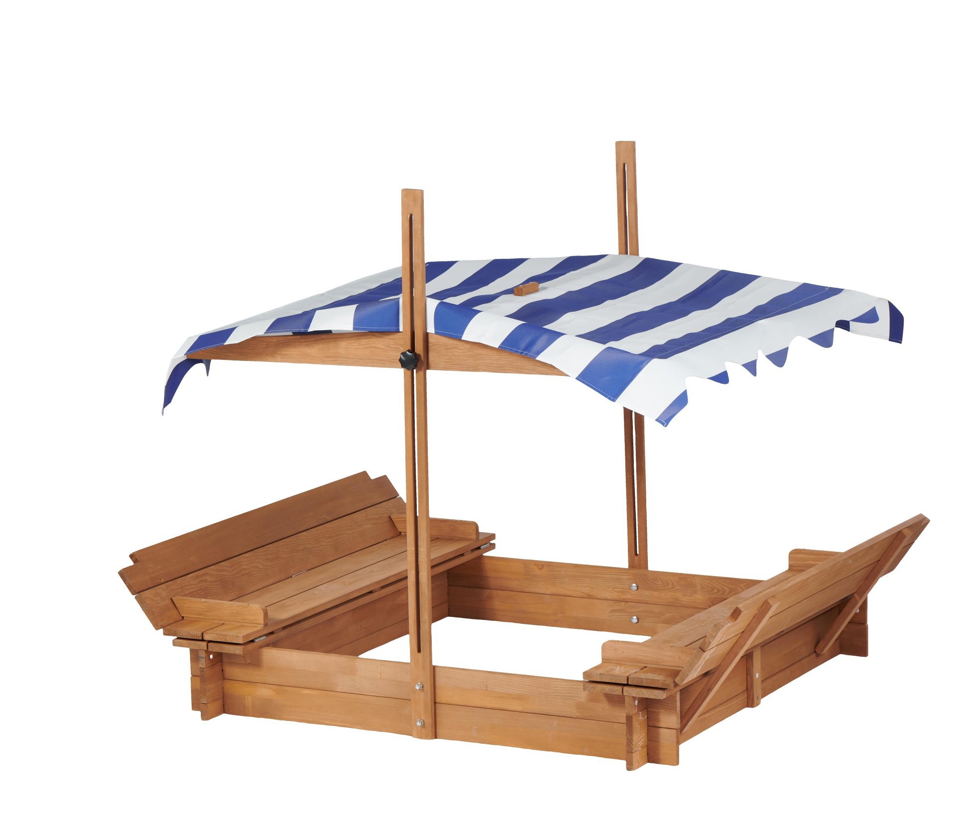 Kids Sandbox With Adjustable Cover, Sand Box With 2 Foldable Bench Seats, Outdoor Sandpit For Backyard Play - Light Brown - Image 9