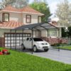 Metal Carport 10 5Ft Heavy Duty With Galvanized Steel Roof Metal Garage Canopy With Galvanized Steel Roof & Frame Car Tent Outdoor Storage Shed - Gray - Image 2