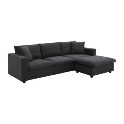 Modern Sectional Sofa, L-Shaped Couch Set With 2 Free Pillows, 4 Seat Polyester Fabric Couch Set With Convertible Ottoman - Black