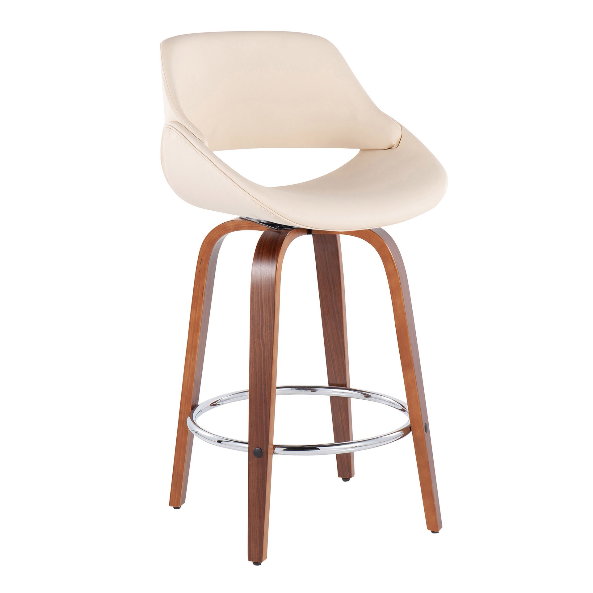 Fabrico - Mid-Century Modern Fixed Height Counter Stool With Round Footrest (Set of 2) - Walnut / Cream - Image 2