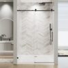 Frameless Single Sliding Soft Close Shower Door, 5 / 16" Clear Nano Coated Tempered Glass And 304 Stainless Steel Handle - Matte Black - Image 2
