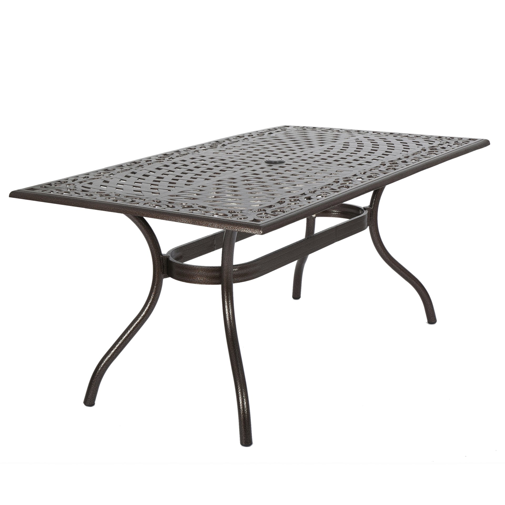 Celestine - Outdoor Cast Aluminum Dining Table With Floral Lattice Design And Umbrella Holder - Bronze - Image 6