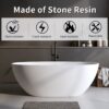 Solid Surface Matte Tub, Solid Surface Soaking Tub, Stone Resin Freestanding Bathtub, Thick Edge Stand Alone Tubs With Overflow, Pop-Up Drain (Oval) - Matte White - Image 4