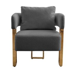 Modern Decorative Chair, Living Room Side Chair With Gold Metal Legs, No Wheels, Suitable For Dressing Area, Reception Room, Office, Teddy Fleece Upholstered Metal Foot Sofas 2 Pieces - Gray