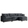 Corduroy 3 Seater L Shaped Sofa With Ottoman Comfortable And Stylish For Small Living Rooms - Gray - Image 14