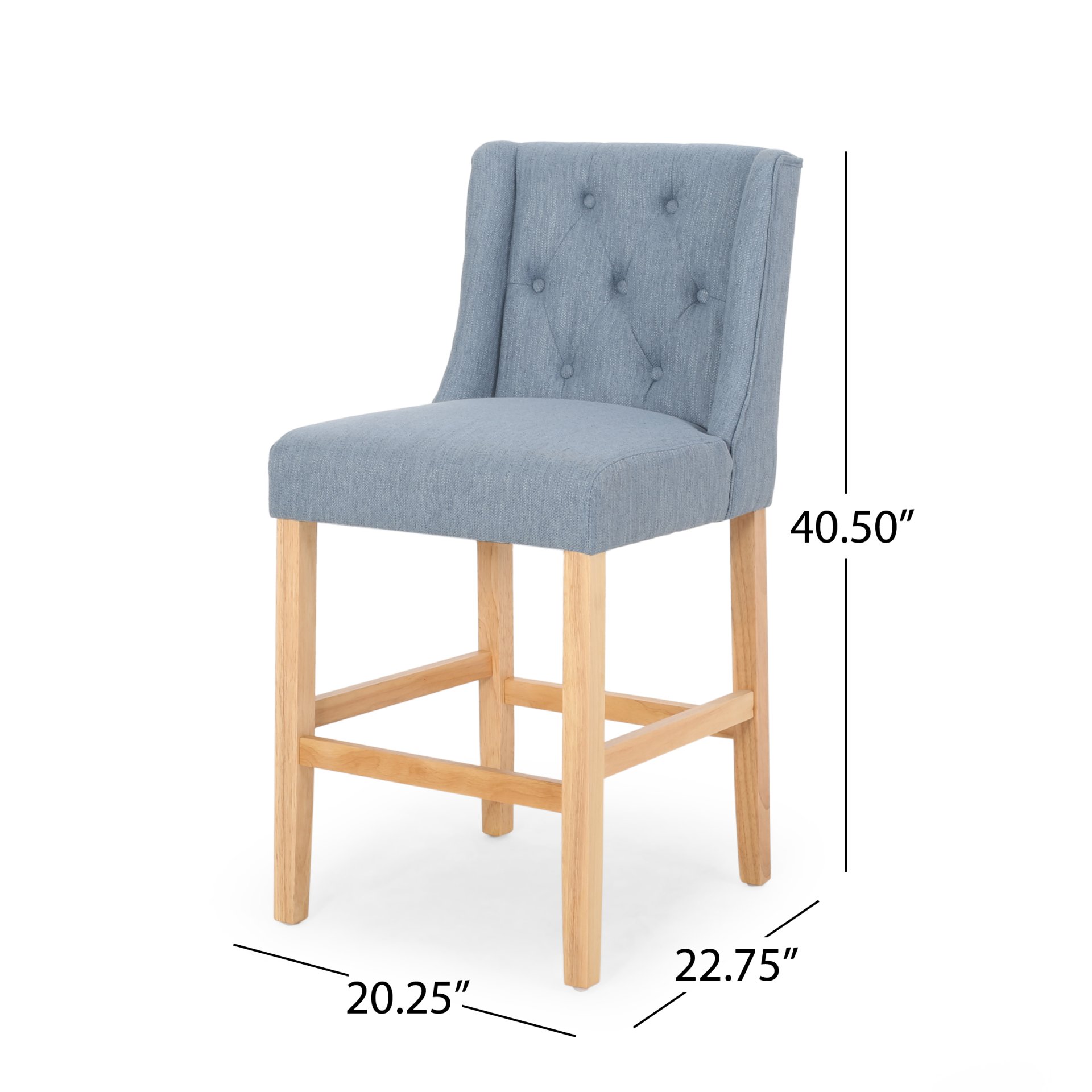 Vienna - Contemporary Fabric Tufted Wingback 27 Inch Counter Stools, (Set of 2) - Light Blue / Natural - Image 3