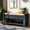 Shoe Rack With Cushioned Seat And Drawers Multipurpose Entryway Storage Bench - Antique Navy - Image 2