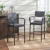 Outdoor Rattan Wicker Bar Chair With Metal Frame - Brown - Image 2