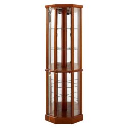 6 Shelf Lighted Corner Curio Cabinet With Adjustable Tempered Glass Shelves And Mirror Back (E26 Light Bulb Not Included) - Oak